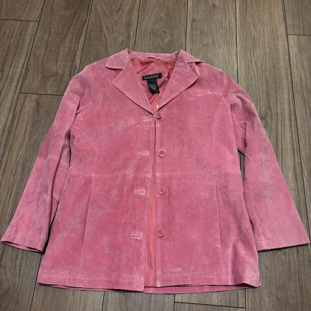 Dialogue Pink Leather Button-Front Lined Mid-Length Jacket Women's M